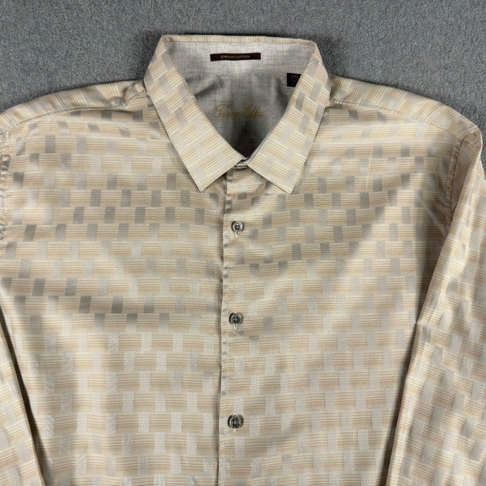 Tasso Elba Shirt Mens XXL Tan Geometric Supima Cotton Button Up Long Sleeve